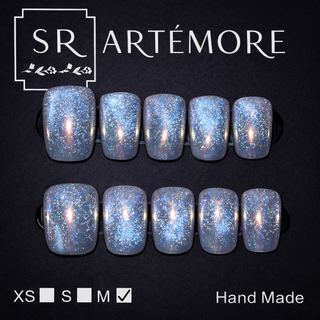 Frost Blue Hand Made press on reusable nails short square shape