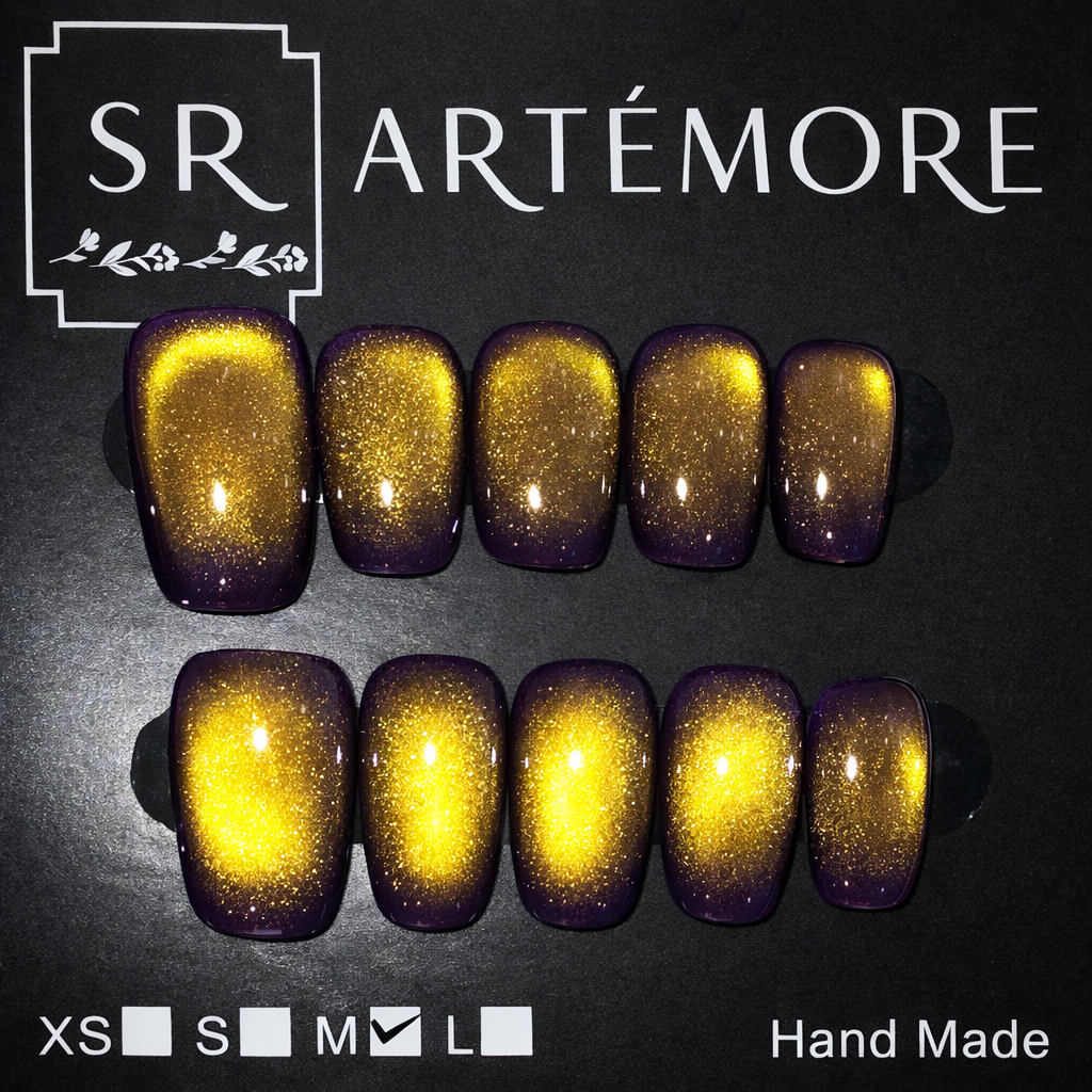 Golden Velvet Glow Hand Made press on reusable nails short square shape