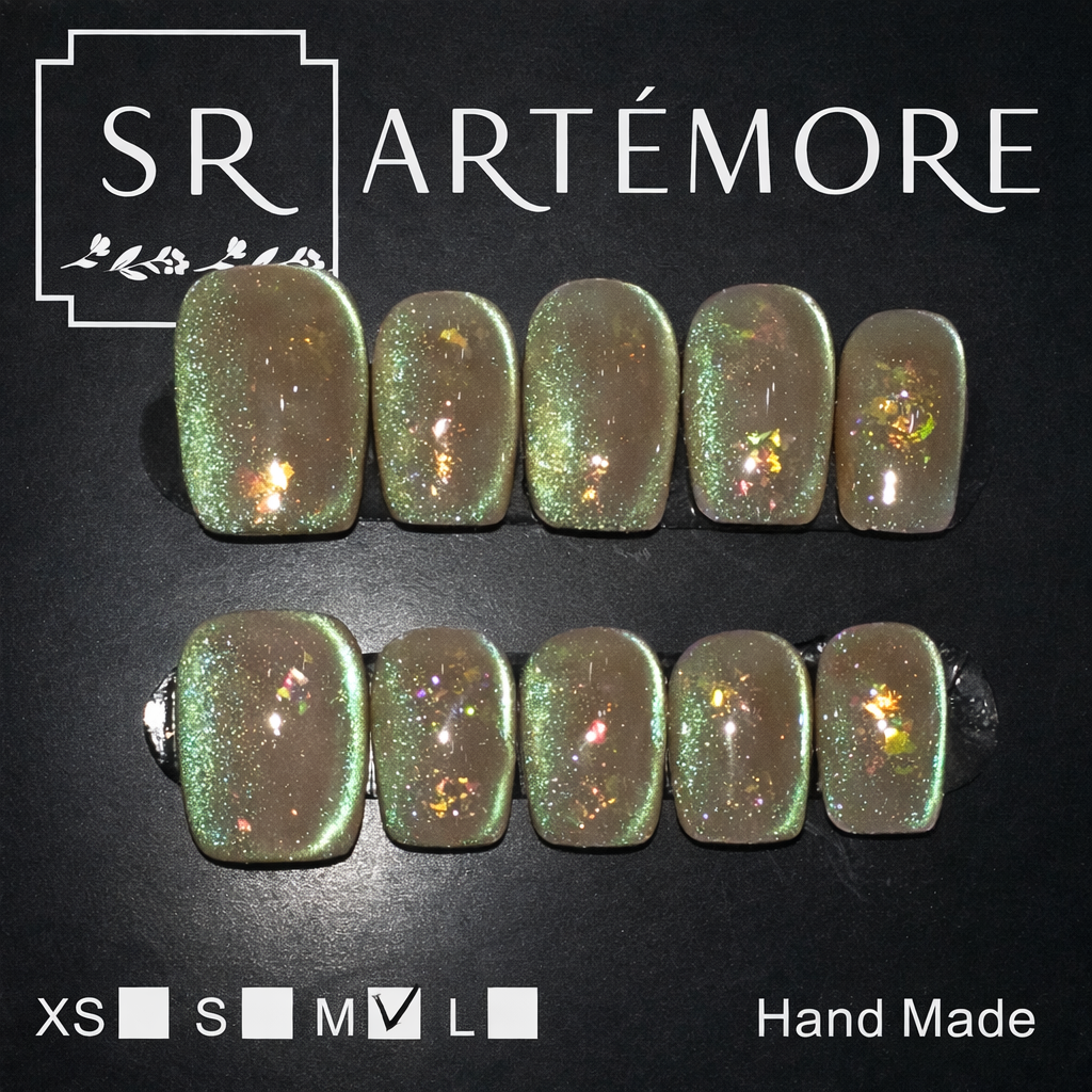 Aurora Olive Hand Made press on reusable nails short square shape