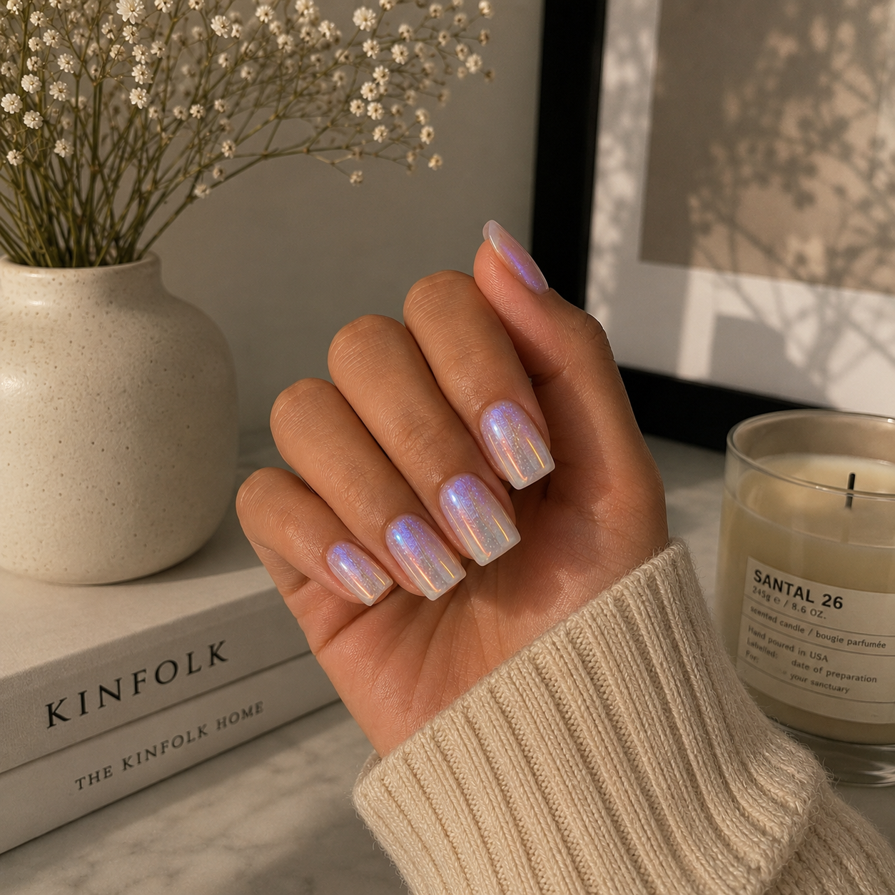 Frost Blue Hand Made press on reusable nails short square shape