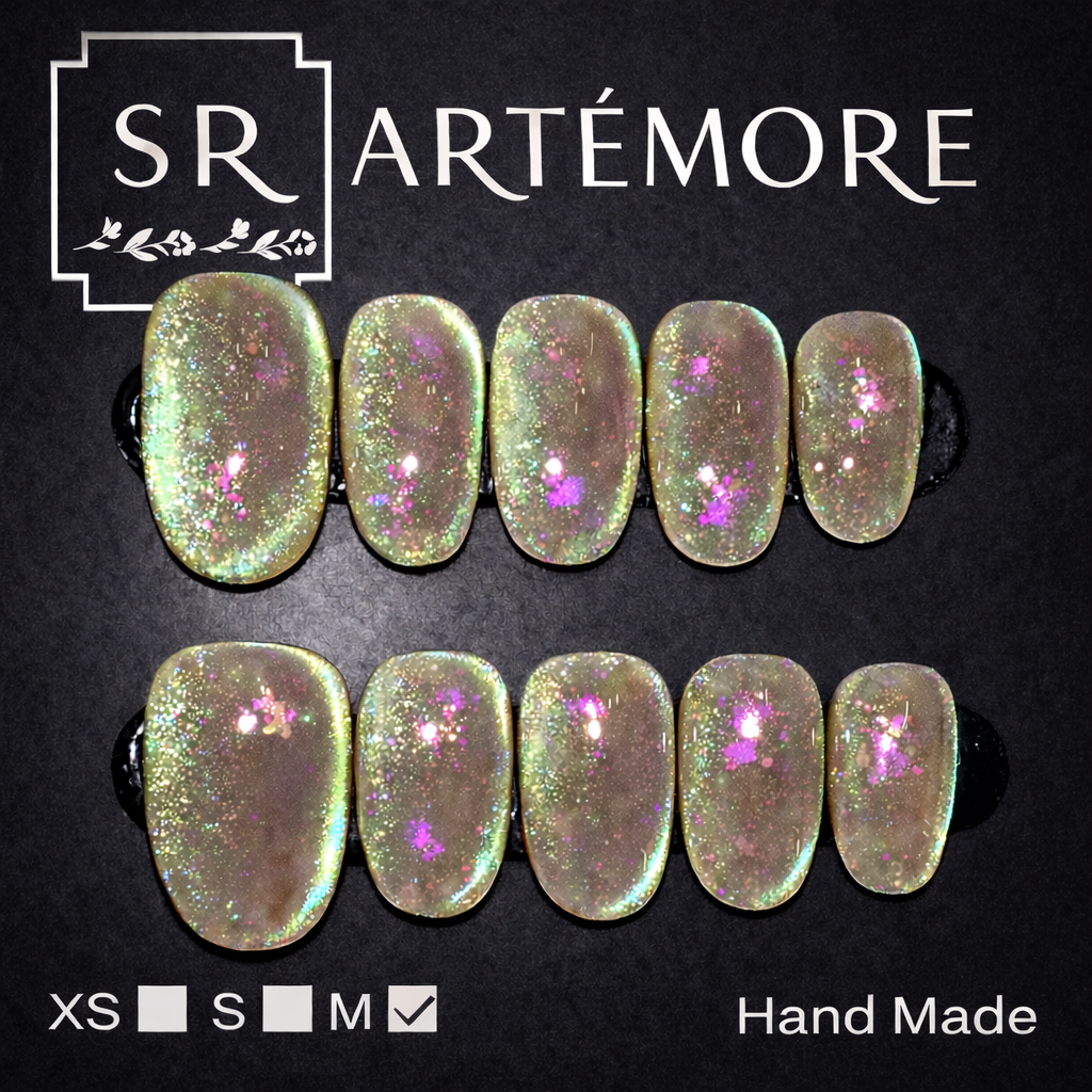 Aurora Olive Hand Made press on reusable nails short almond shape