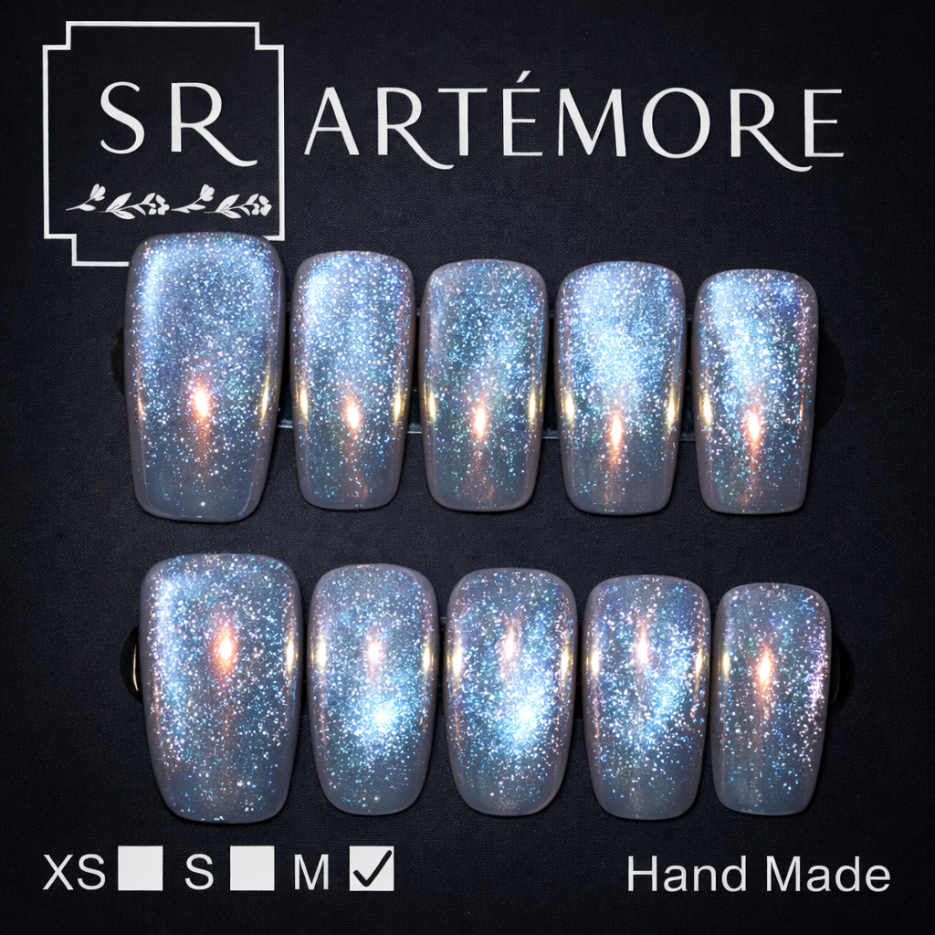 Frost Blue Hand Made press on reusable nails long square