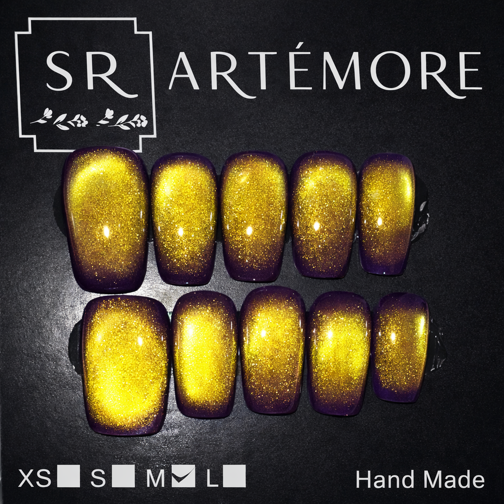 Golden Velvet Glow Hand Made press on reusable nails long square shape