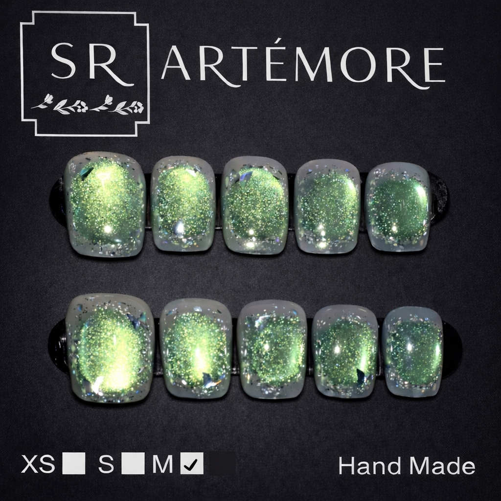 Lime Butterfly Hand Made press on reusable nails short square shape
