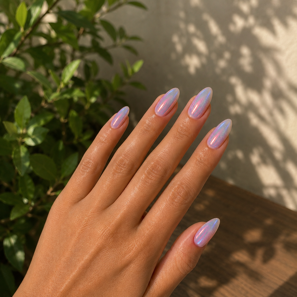 Frost Blue Hand Made press on reusable nails short almond shape