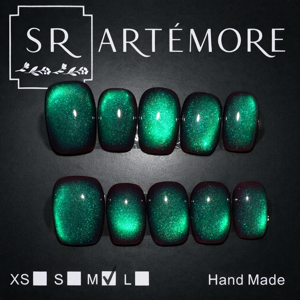 Mystic Emerald Hand Made press on reusable nails short square shape