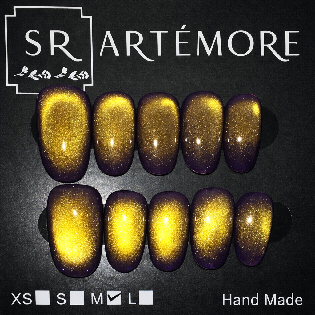 Golden Velvet Glow Hand Made press on reusable nails short almond shape