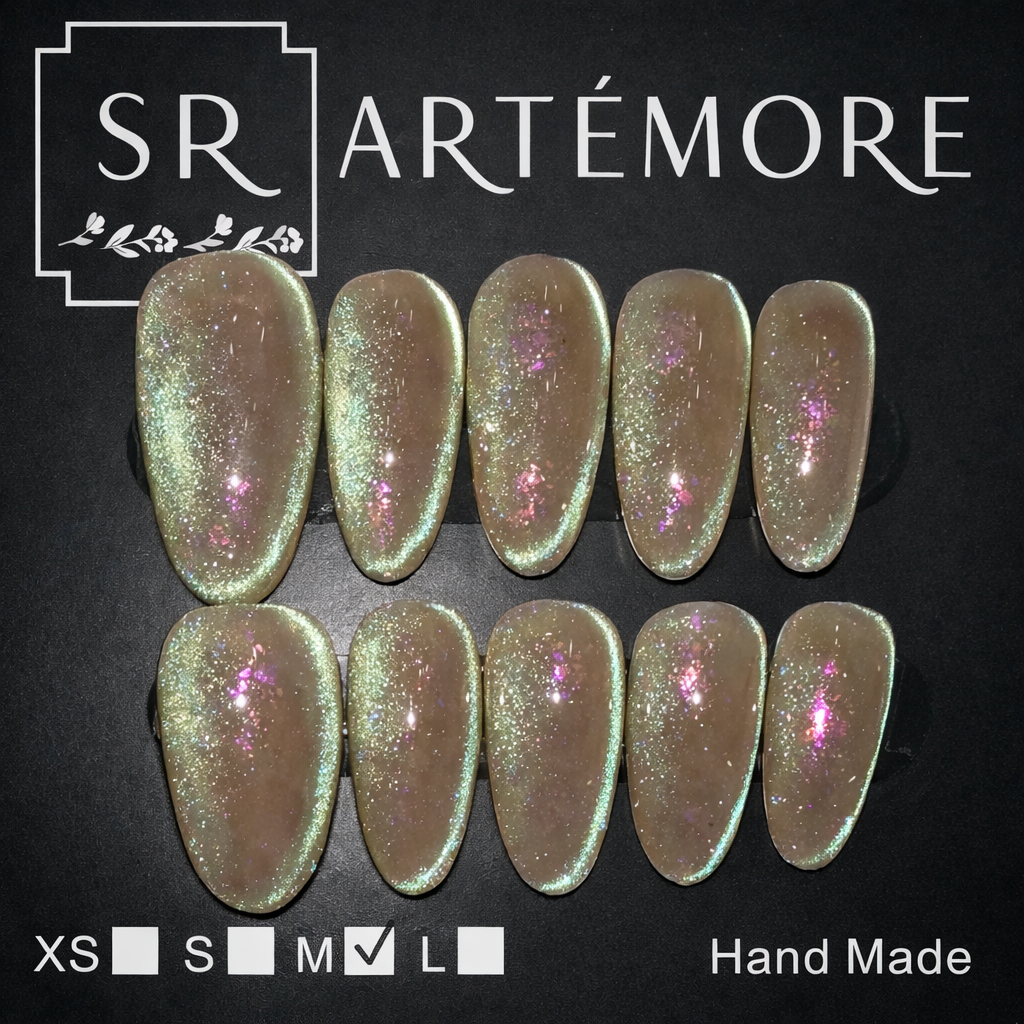 Aurora Olive Hand Made press on reusable nails long almond shape