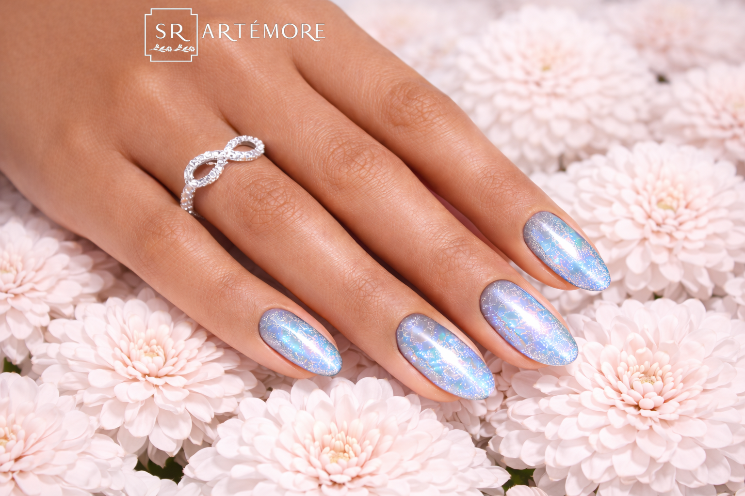 Frost Blue Hand Made press on reusable nails long almond shape