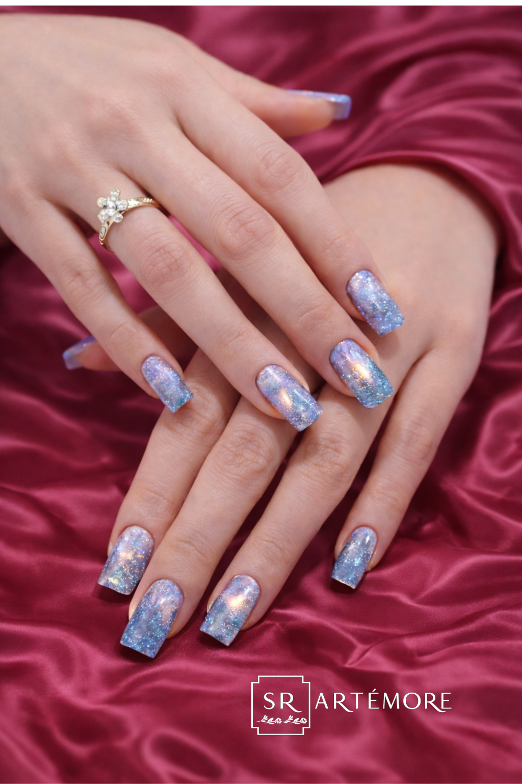 Frost Blue Hand Made press on reusable nails short square shape