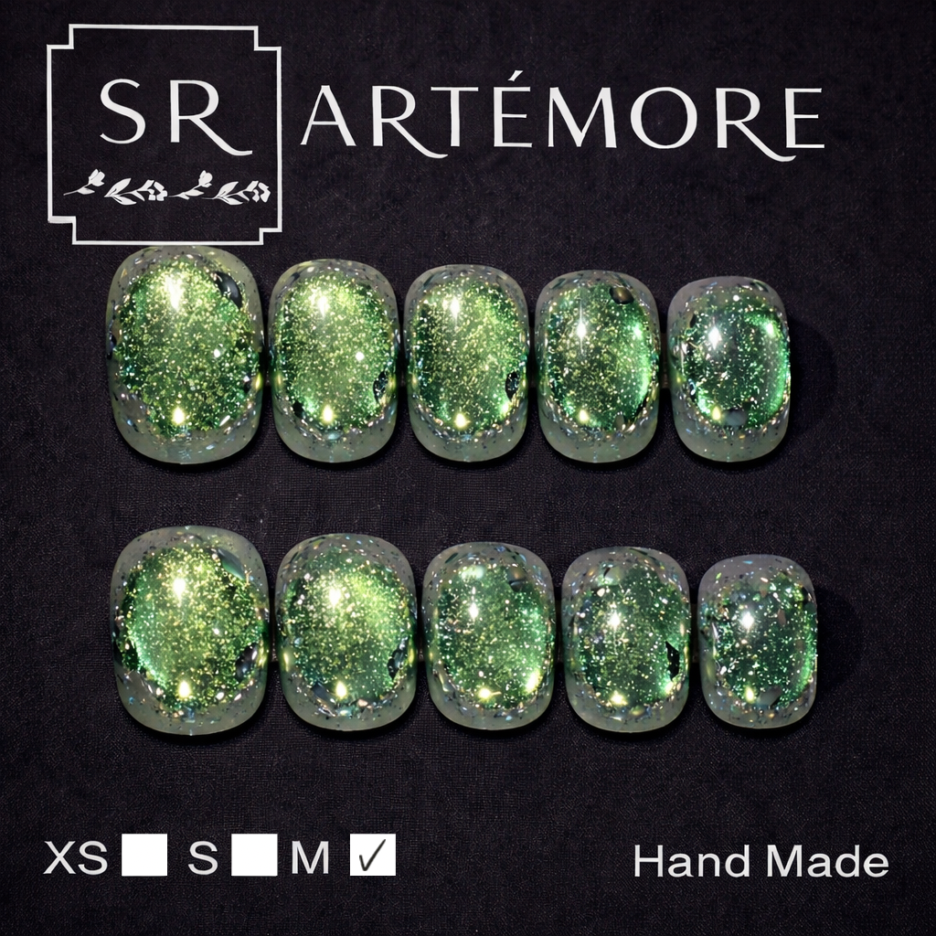 Lime Butterfly Hand Made press on reusable nails short almond shape